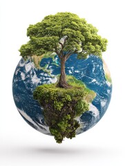 protect the environment concept  earth with a tree isolated over a white background no logos no brands ar 34