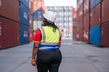 Warehouse operations female worker in safety gear container yard industrial scene overhead view empowerment