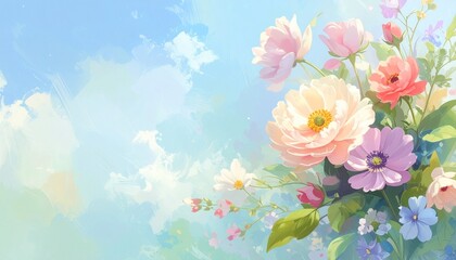 spring holiday background blooming flowers pastel colors soft daylight fresh seasonal nature design space