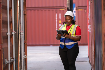 Warehouse supervisor using tablet shipping facility professional environment modern industry close-up view efficient logistics management