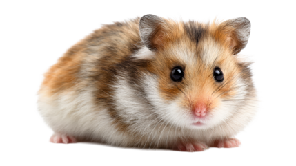 Cute fluffy Syrian hamster with detailed fur texture and black eyes, perfect for pet care products, wildlife documentation, or childrens storybooks as a charming small animal portrait.