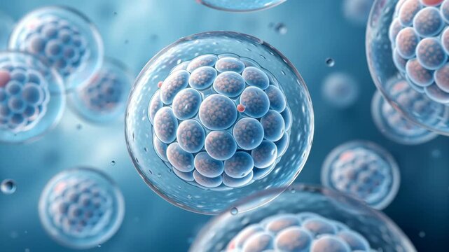 Human Embryo Concept ,Microscopic cell biology science medical research blue structure closeup molecular genetic technology background health
