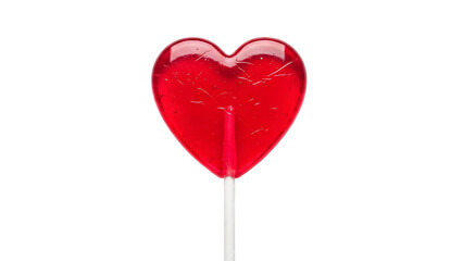 Red heart lollipop isolated on transparent background