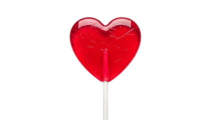 Red heart lollipop isolated on transparent background