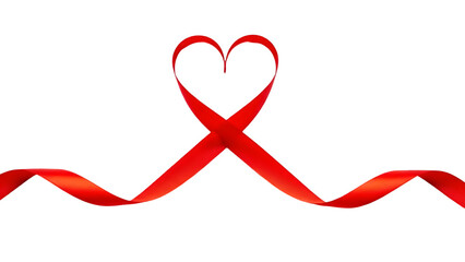Red ribbon heart shape isolated on transparent background
