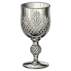 A close-up shot of an intricately designed silver goblet with a floral pattern on a white background.