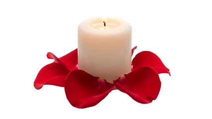 Romantic candle with red rose  isolated on transparent background