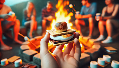 Creating S'mores by the Warm Campfire