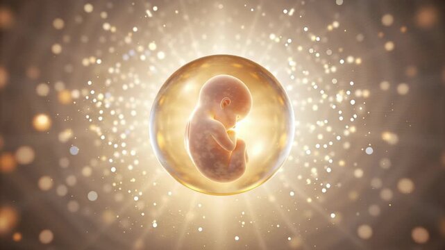 Human Embryo Concept ,Fetus embryo glowing sphere light abstract life beginning hope medical biology prenatal unborn human development miracle future