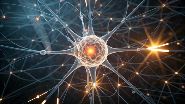 Neural cell neuron synapse network science biology glowing connection abstract medical futuristic technology communication brain structure digital