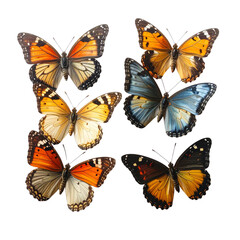 Obraz premium Set of colorful butterflies and flying insects in a beautiful nature vector illustration collection featuring vibrant wings and summer patterns isolated on white