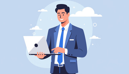 パソコンを持つ男性ビジネスマン