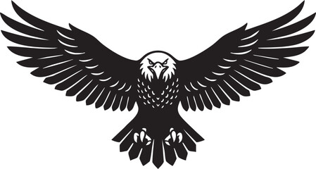 Obraz premium Flying Eagle Silhouette Illustration, Powerful Bird of Prey Wings Spread Design