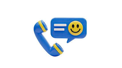 3D Blue Retro Phone Receiver with Smiley Chat Bubble Icon
