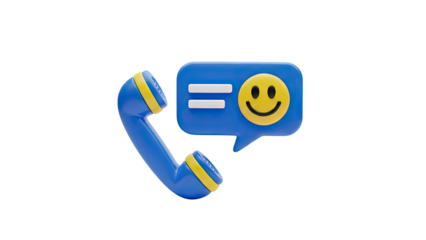 3D Blue Retro Phone Receiver with Smiley Chat Bubble Icon