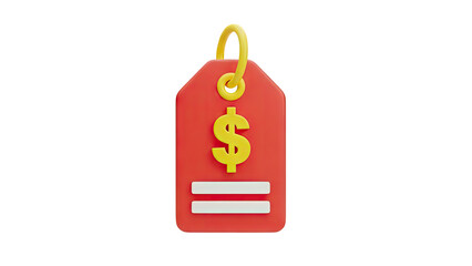 3D Red Price Tag with Yellow Dollar Sign and Loop