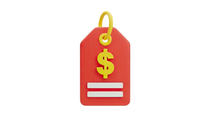3D Red Price Tag with Yellow Dollar Sign and Loop