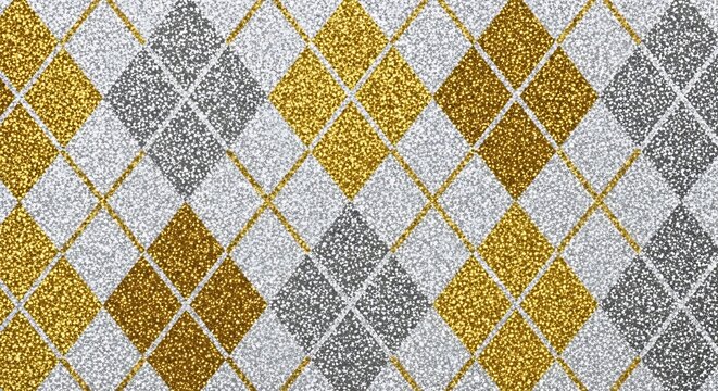 Argyle Patterned Fabric with Yellow and Grey Diamonds.