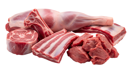 Assorted raw meat cuts isolated on transparent background