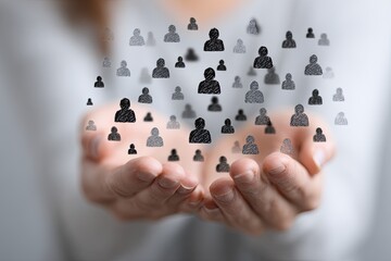 Soft focus image of cupped hands holding silhouetted human figures, representing people