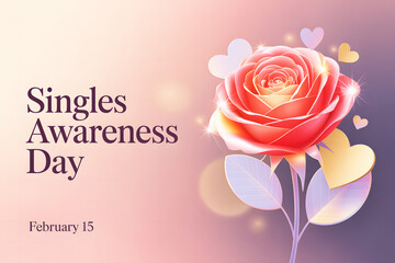 Elegant singles awareness day illustration with blooming red rose minimalist design and soft background
