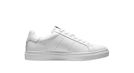 White leather sneaker side view with detailed laces on transparent background