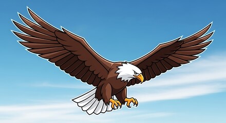 Obraz premium Bald Eagle Soaring in Blue Sky.