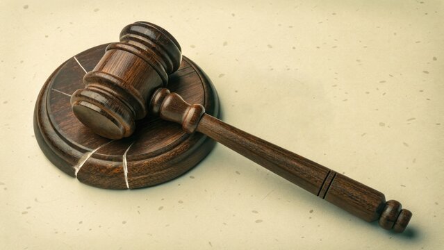 War crime amnesty justice concept with wooden gavel on cracked base symbolizing legal decision and forgiveness - Powered by Adobe