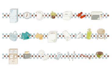 Naklejka premium Household Appliances and Daily Items Decorative Line Illustration