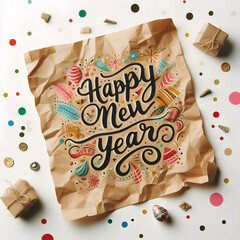 minimalist greeting bold happy new year on kraft paper