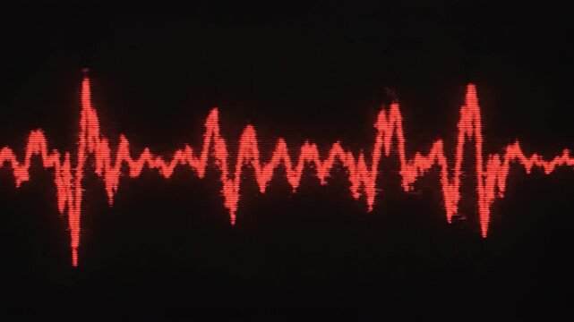 Erratic and chaotic red and black visual representation of signal interference jagged lines generating a distorted aggressive digital waveform background failure, internet, problem