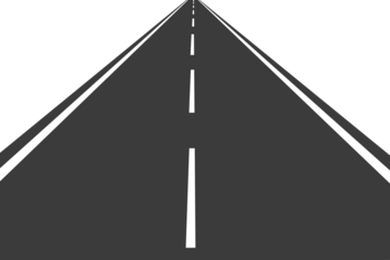 A illustration long straight road stretches into the distance with visible lane markings on transparent background 