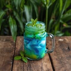 Refreshing blue mint iced tea
