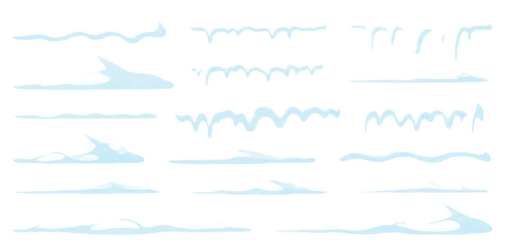 Collection of diverse cartoon snowdrifts, icicles, and winter elements for graphic design