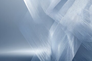 Abstract digital art with layered light blue diagonal and curved lines, futuristic look