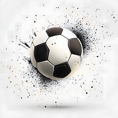 Fototapeta premium Dynamic soccer ball image with splatter effect, against a plain background.