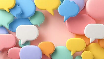 A vibrant, colorful arrangement of rounded speech bubbles clustered together