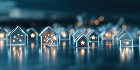 Tiny dwellings illuminate pathways representing connected infrastructure within advanced technological landscape.