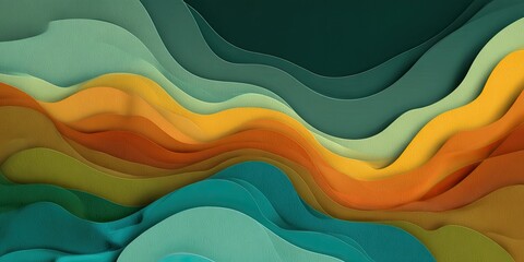 Abstract layered composition showcasing a gradient of warm and cool tones, resembling undulating shapes