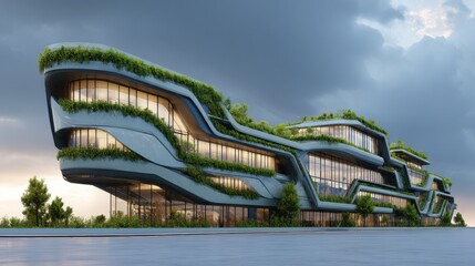 sustainable futuristic office building with modern ecofriendly design