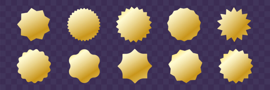 Golden badges set. Wavy edges Label price tag collection. Promo bonus stamp. 