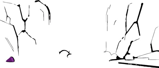 A sketch of a landscape with cracks and a purple object.