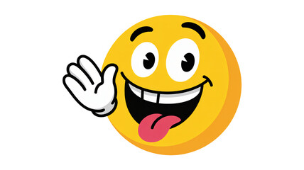 Fototapeta premium Playful emoji waving with tongue out on white background