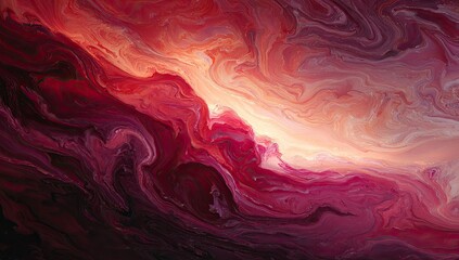 Swirling abstract artwork with vibrant hues of red, pink, and gold, creating a dreamy atmosphere