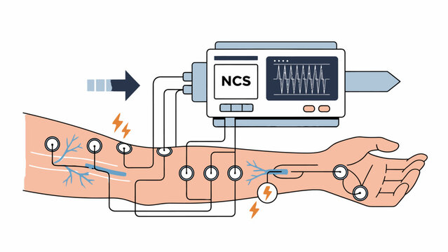 Nerve Conduction Study (NCS) medical diagnostic procedure illustration