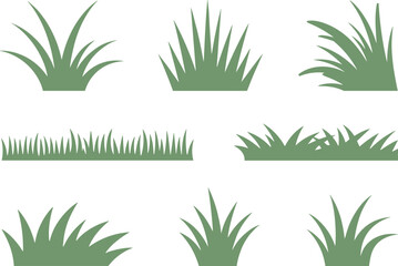 Green grass and bush silhouettes set isolated on white background, natural foliage shapes collection for landscape design, ecology, vector illustration