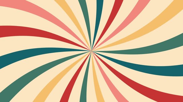 Sunburst Starburst rays vintage retro color palette background. Rotating Sun ray. Animated retro background. Spiral motion looping background. Retro motion background. Seamless 4K video