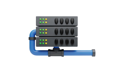 3D Rendered Stack of Servers with Blue Pipe