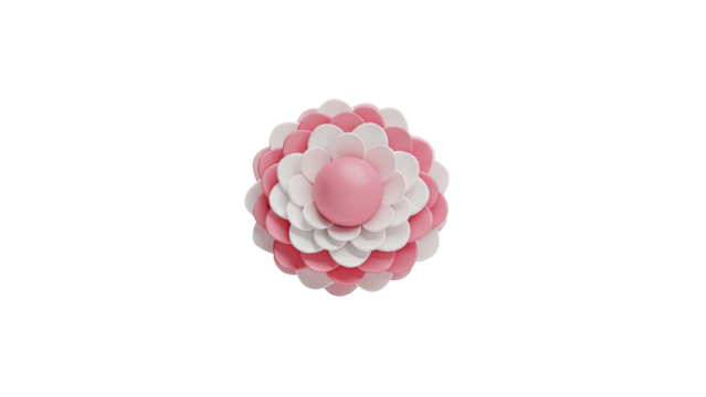 3D Pink and White Layered Flower Ball on White Background - Powered by Adobe
