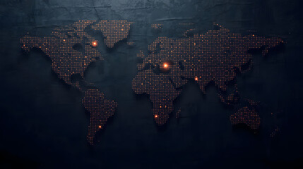 Global connections and communication network on a dark background map